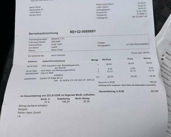 Білий Рено Меган, об'ємом двигуна 1.6 л та пробігом 145 тис. км за 5500 $, фото 27 на Automoto.ua