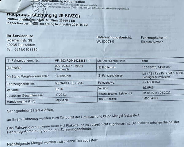 Черный Рено Меган, объемом двигателя 1.6 л и пробегом 153 тыс. км за 7200 $, фото 60 на Automoto.ua