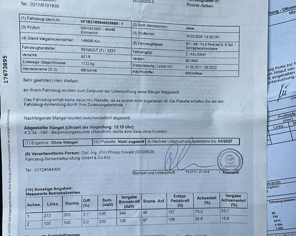 Черный Рено Меган, объемом двигателя 1.6 л и пробегом 153 тыс. км за 7200 $, фото 59 на Automoto.ua