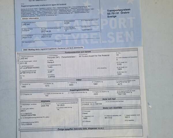 Белый Рено Трафик, объемом двигателя 2 л и пробегом 281 тыс. км за 10000 $, фото 2 на Automoto.ua