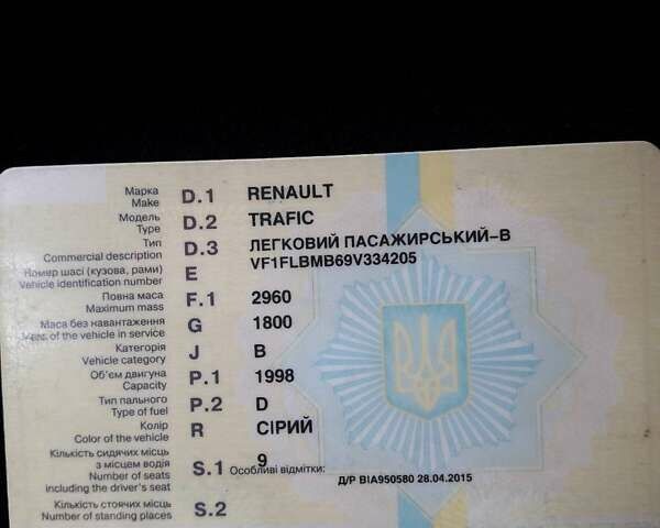 Серый Рено Трафик, объемом двигателя 2 л и пробегом 293 тыс. км за 11700 $, фото 17 на Automoto.ua