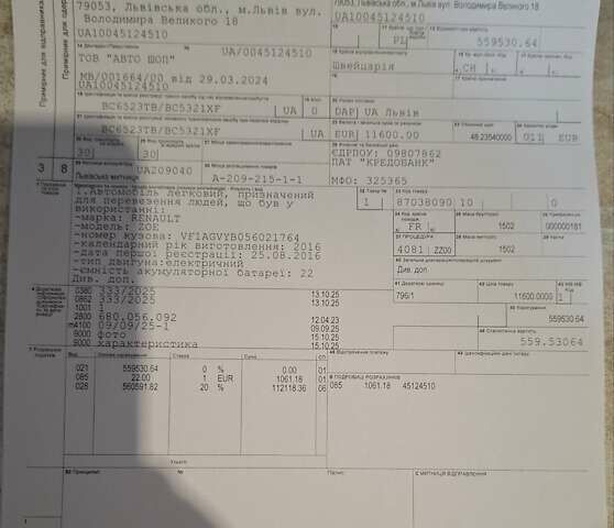 Белый Рено Зое, объемом двигателя 0 л и пробегом 61 тыс. км за 6600 $, фото 8 на Automoto.ua