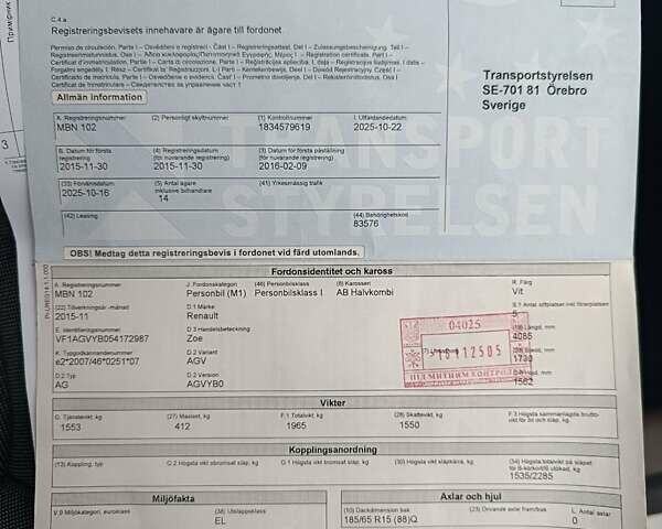 Білий Рено Зое, об'ємом двигуна 0 л та пробігом 130 тис. км за 6100 $, фото 20 на Automoto.ua