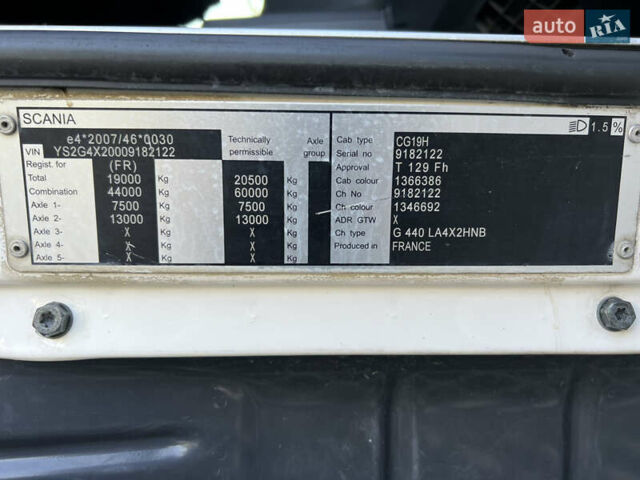 Білий Сканіа R 440, об'ємом двигуна 12.74 л та пробігом 826 тис. км за 24999 $, фото 21 на Automoto.ua