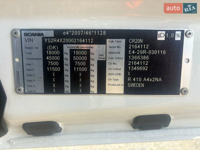 Белый Сканиа R 410, объемом двигателя 12.7 л и пробегом 794 тыс. км за 41900 $, фото 29 на Automoto.ua