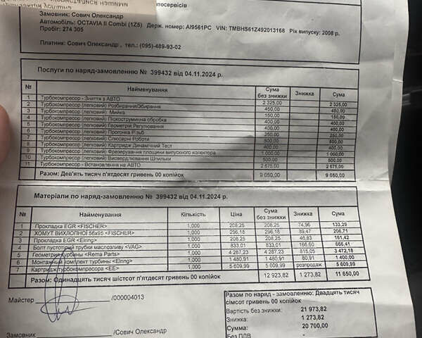 Серый Шкода Октавия, объемом двигателя 1.9 л и пробегом 287 тыс. км за 9000 $, фото 19 на Automoto.ua
