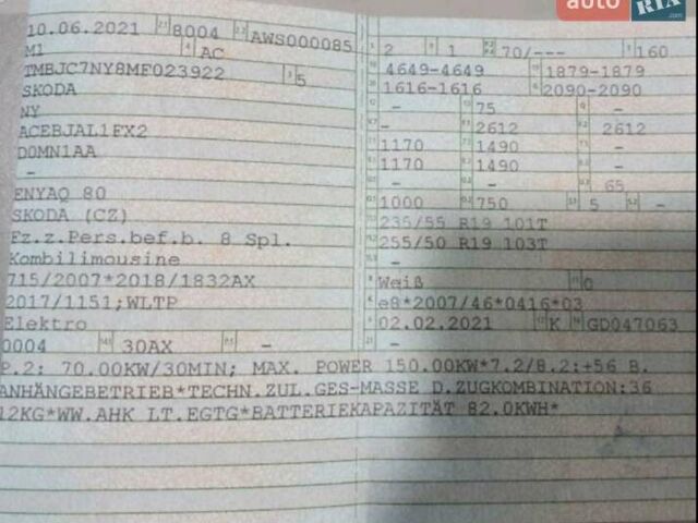 Білий Шкода Enyaq iV, об'ємом двигуна 0 л та пробігом 208 тис. км за 20900 $, фото 19 на Automoto.ua