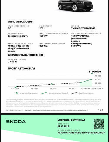 Черный Шкода Enyaq iV, объемом двигателя 0 л и пробегом 51 тыс. км за 21300 $, фото 60 на Automoto.ua