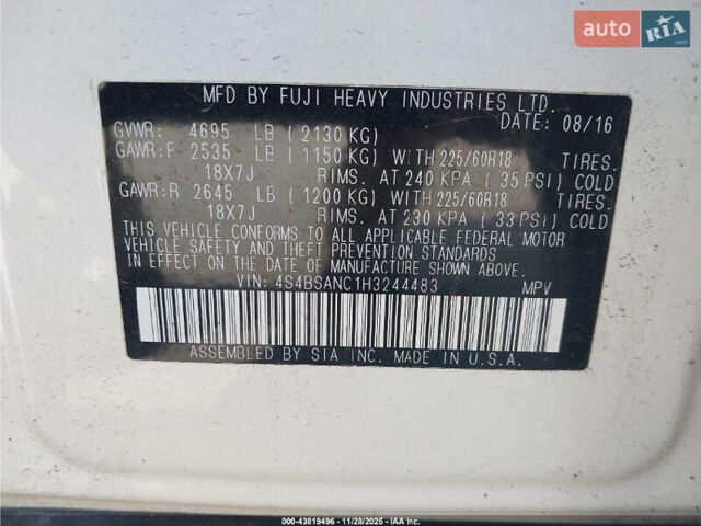 Белый Субару Аутбек, объемом двигателя 2.46 л и пробегом 170 тыс. км за 2700 $, фото 10 на Automoto.ua