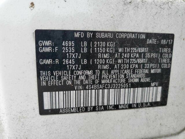 Белый Субару Аутбек, объемом двигателя 2.5 л и пробегом 101 тыс. км за 9800 $, фото 11 на Automoto.ua