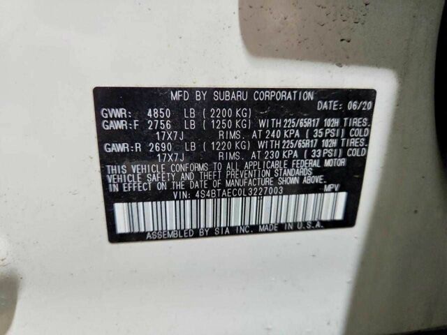 Белый Субару Аутбек, объемом двигателя 2.5 л и пробегом 46 тыс. км за 4500 $, фото 11 на Automoto.ua