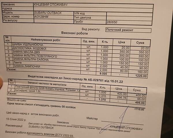 Серый Субару Аутбек, объемом двигателя 2.5 л и пробегом 322 тыс. км за 9700 $, фото 35 на Automoto.ua