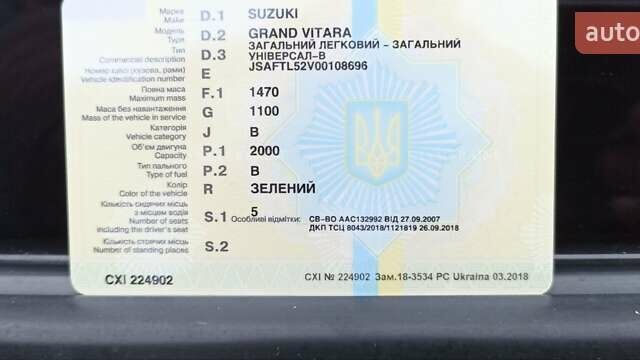 Зеленый Сузуки Гранд Витара, объемом двигателя 2 л и пробегом 269 тыс. км за 4200 $, фото 17 на Automoto.ua
