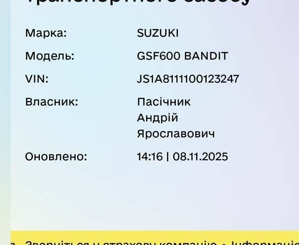 Синій Сузукі GSF 600 Bandit S, об'ємом двигуна 0.6 л та пробігом 42 тис. км за 2850 $, фото 4 на Automoto.ua