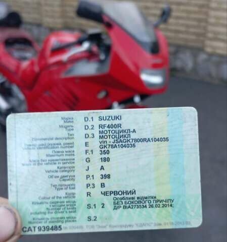 Красный Сузуки RF 400R, объемом двигателя 0.4 л и пробегом 47 тыс. км за 1800 $, фото 1 на Automoto.ua