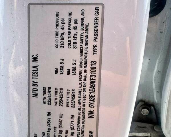 Белый Тесла Модель 3, объемом двигателя 0 л и пробегом 129 тыс. км за 4900 $, фото 9 на Automoto.ua