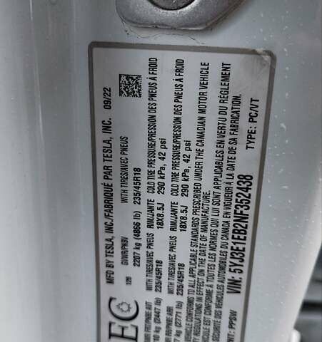 Білий Тесла Модель 3, об'ємом двигуна 0 л та пробігом 58 тис. км за 23500 $, фото 5 на Automoto.ua