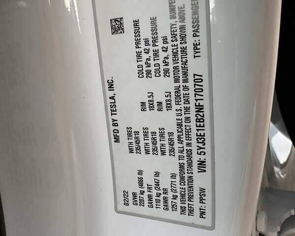 Белый Тесла Модель 3, объемом двигателя 0 л и пробегом 1 тыс. км за 37999 $, фото 75 на Automoto.ua