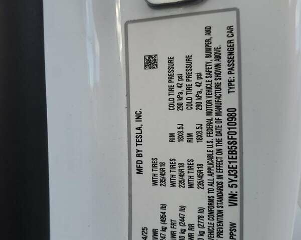 Білий Тесла Модель 3, об'ємом двигуна 0 л та пробігом 3 тис. км за 12500 $, фото 12 на Automoto.ua