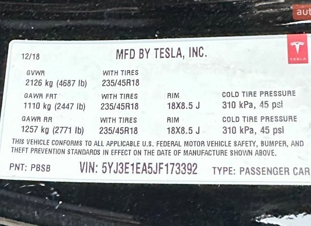 Черный Тесла Модель 3, объемом двигателя 0 л и пробегом 105 тыс. км за 14900 $, фото 12 на Automoto.ua