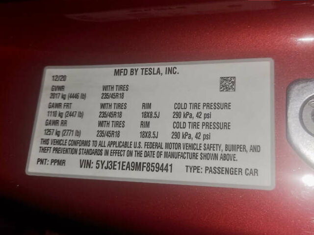 Красный Тесла Модель 3, объемом двигателя 0 л и пробегом 107 тыс. км за 16400 $, фото 10 на Automoto.ua