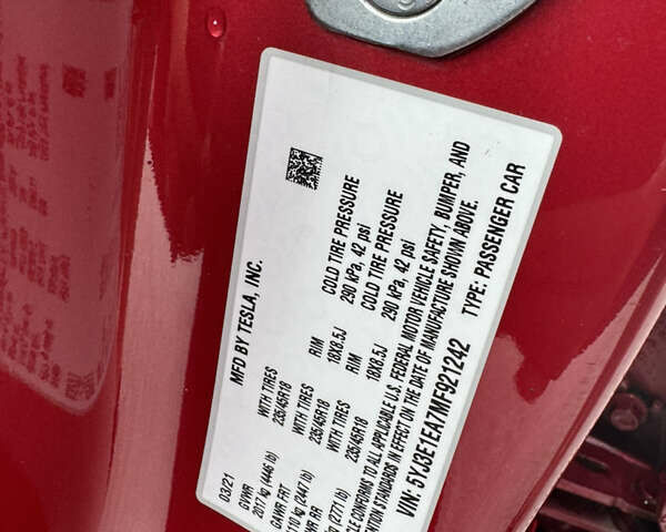 Червоний Тесла Модель 3, об'ємом двигуна 0 л та пробігом 65 тис. км за 21500 $, фото 11 на Automoto.ua