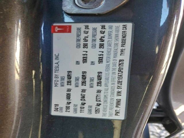 Сірий Тесла Модель 3, об'ємом двигуна 0 л та пробігом 48 тис. км за 3500 $, фото 12 на Automoto.ua