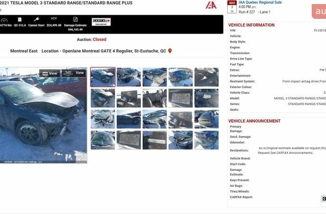 Серый Тесла Модель 3, объемом двигателя 0 л и пробегом 120 тыс. км за 15000 $, фото 22 на Automoto.ua