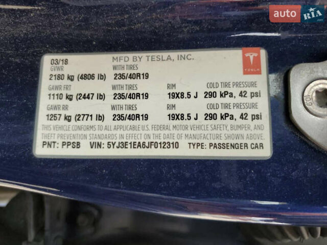 Синий Тесла Модель 3, объемом двигателя 0 л и пробегом 218 тыс. км за 14900 $, фото 4 на Automoto.ua