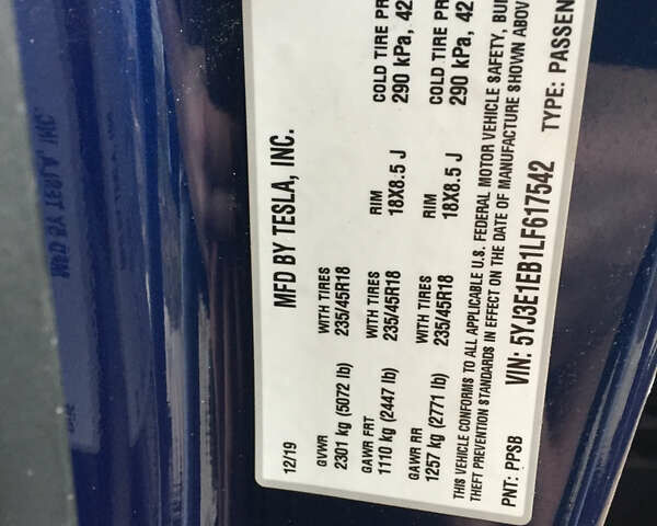 Синий Тесла Модель 3, объемом двигателя 0 л и пробегом 40 тыс. км за 35000 $, фото 32 на Automoto.ua