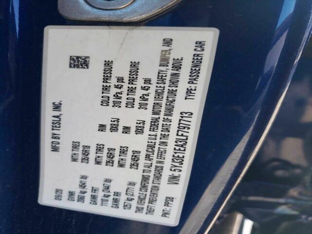 Синій Тесла Модель 3, об'ємом двигуна 0 л та пробігом 67 тис. км за 3900 $, фото 11 на Automoto.ua