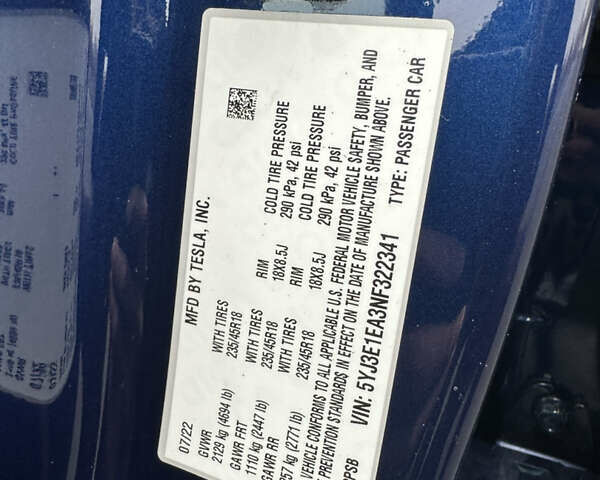 Синий Тесла Модель 3, объемом двигателя 0 л и пробегом 50 тыс. км за 22000 $, фото 18 на Automoto.ua