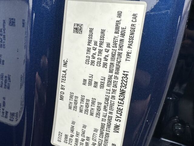 Синий Тесла Модель 3, объемом двигателя 0 л и пробегом 56 тыс. км за 22000 $, фото 19 на Automoto.ua