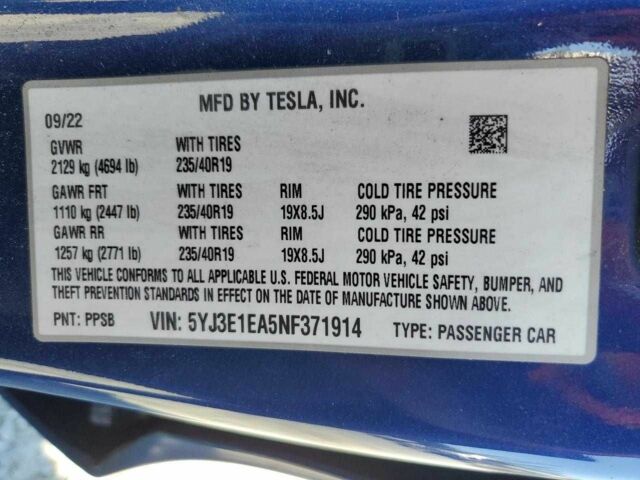 Синий Тесла Модель 3, объемом двигателя 0 л и пробегом 234 тыс. км за 11500 $, фото 9 на Automoto.ua