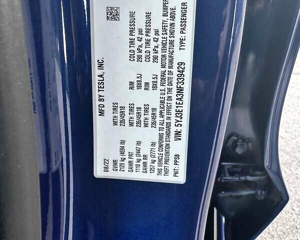 Тесла Модель 3 2022 в Днепре (Днепропетровске) на Automoto.ua Синий Тесла Модель 3, объемом двигателя 0 л и пробегом 28 тыс. км за 23500 $, фото 22 на Automoto.ua