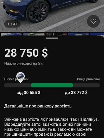 Синий Тесла Модель 3, объемом двигателя 0 л и пробегом 23 тыс. км за 26449 $, фото 1 на Automoto.ua