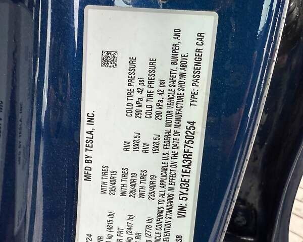 Синій Тесла Модель 3, об'ємом двигуна 0 л та пробігом 8 тис. км за 24900 $, фото 7 на Automoto.ua
