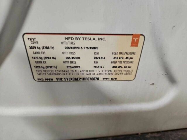 Білий Тесла Модель Х, об'ємом двигуна 0 л та пробігом 101 тис. км за 7500 $, фото 12 на Automoto.ua