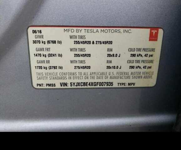 Сірий Тесла Модель Х, об'ємом двигуна 0 л та пробігом 93 тис. км за 24900 $, фото 74 на Automoto.ua