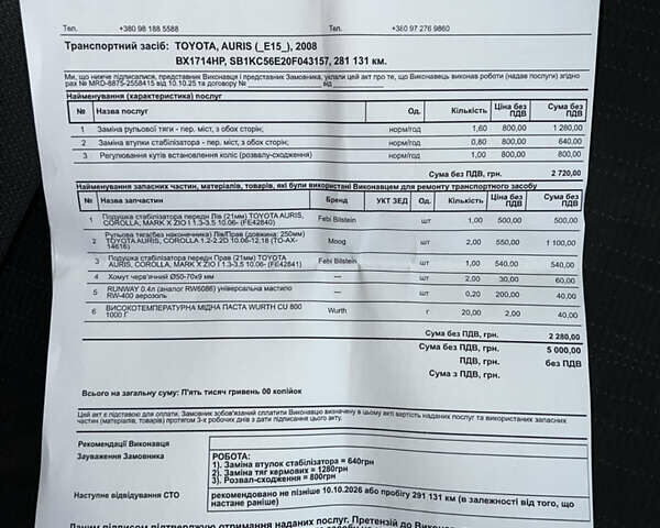Серый Тойота Аурис, объемом двигателя 1.36 л и пробегом 282 тыс. км за 7200 $, фото 23 на Automoto.ua