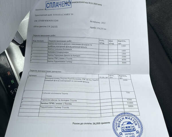 Черный Тойота Камри, объемом двигателя 2.36 л и пробегом 230 тыс. км за 10250 $, фото 36 на Automoto.ua