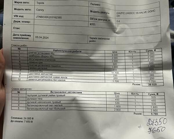 Тойота Камрі, об'ємом двигуна 2.4 л та пробігом 241 тис. км за 9400 $, фото 15 на Automoto.ua