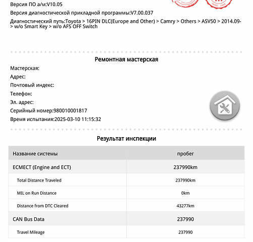 Серый Тойота Камри, объемом двигателя 2.49 л и пробегом 245 тыс. км за 15400 $, фото 18 на Automoto.ua