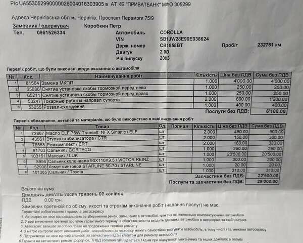 Сірий Тойота Королла, об'ємом двигуна 2 л та пробігом 356 тис. км за 3800 $, фото 7 на Automoto.ua