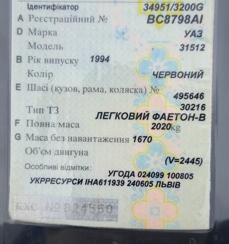 Красный УАЗ 31512, объемом двигателя 2.45 л и пробегом 20 тыс. км за 3300 $, фото 7 на Automoto.ua