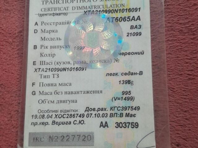 Красный ВАЗ 21099, объемом двигателя 0 л и пробегом 79 тыс. км за 650 $, фото 3 на Automoto.ua