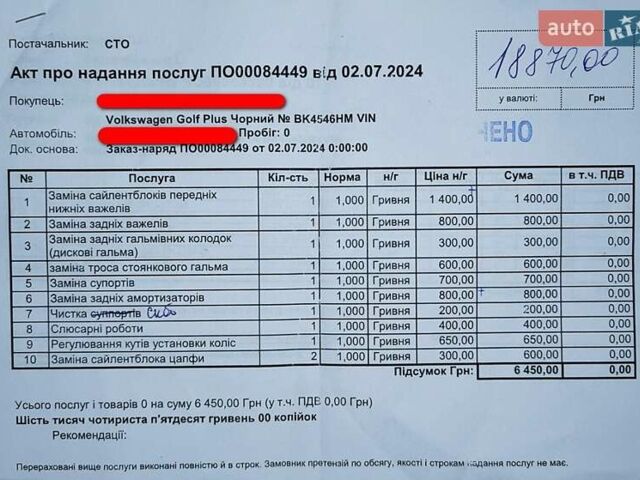 Черный Фольксваген Гольф Плюс, объемом двигателя 1.39 л и пробегом 265 тыс. км за 6900 $, фото 10 на Automoto.ua