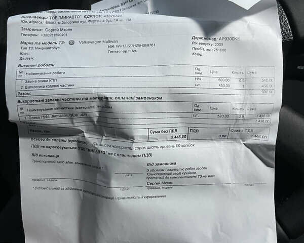 Серый Фольксваген Мультиван, объемом двигателя 2.46 л и пробегом 287 тыс. км за 10500 $, фото 12 на Automoto.ua