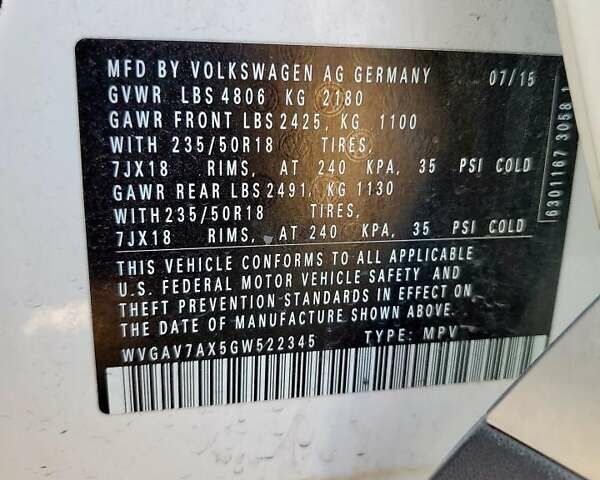 Белый Фольксваген Тигуан, объемом двигателя 1.98 л и пробегом 144 тыс. км за 1600 $, фото 11 на Automoto.ua