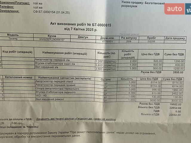 Черный Фольксваген Туарег, объемом двигателя 3 л и пробегом 235 тыс. км за 13500 $, фото 45 на Automoto.ua
